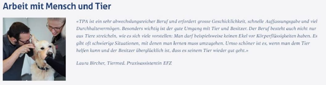 Laura über den Beruf der Tiermed. Praxisassistent/in EFZ