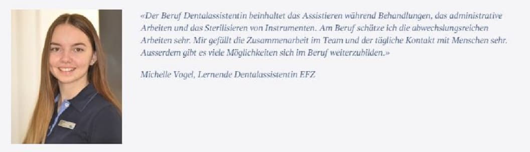 Michelle über den Beruf Dentalassistent/in